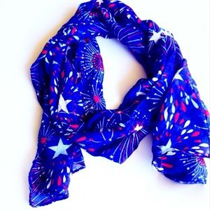 Fun Festive Fireworks 4th of July Red White Blue Scarf